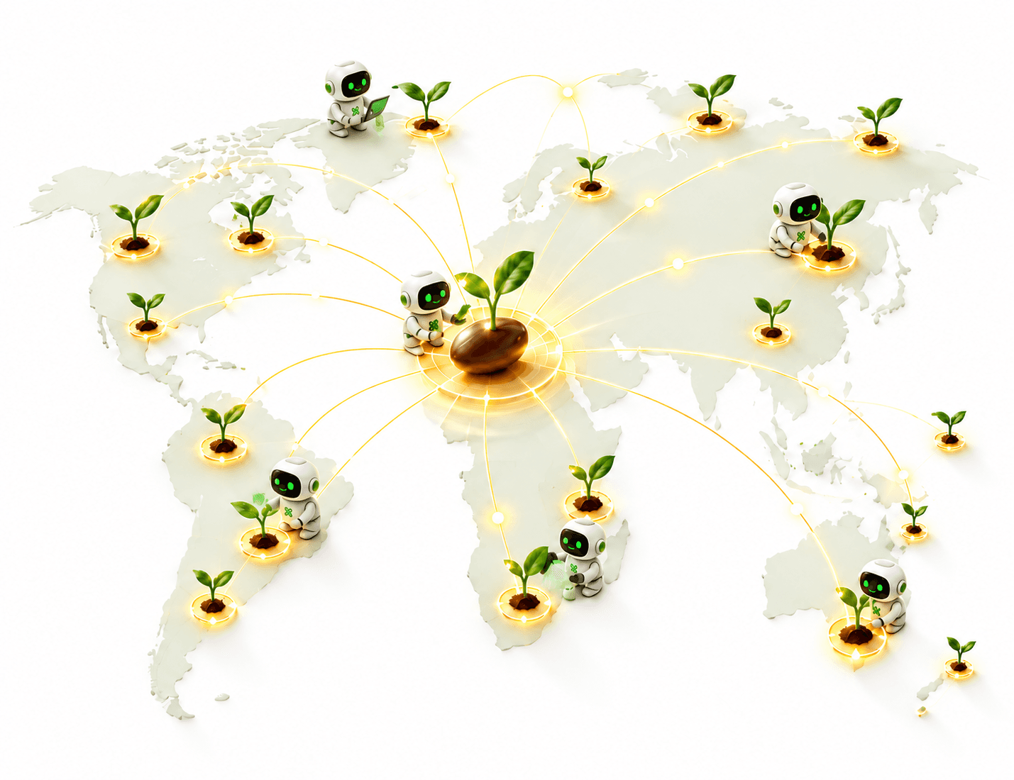 EatoBots connecting a growing global network from a central seed of intelligence.